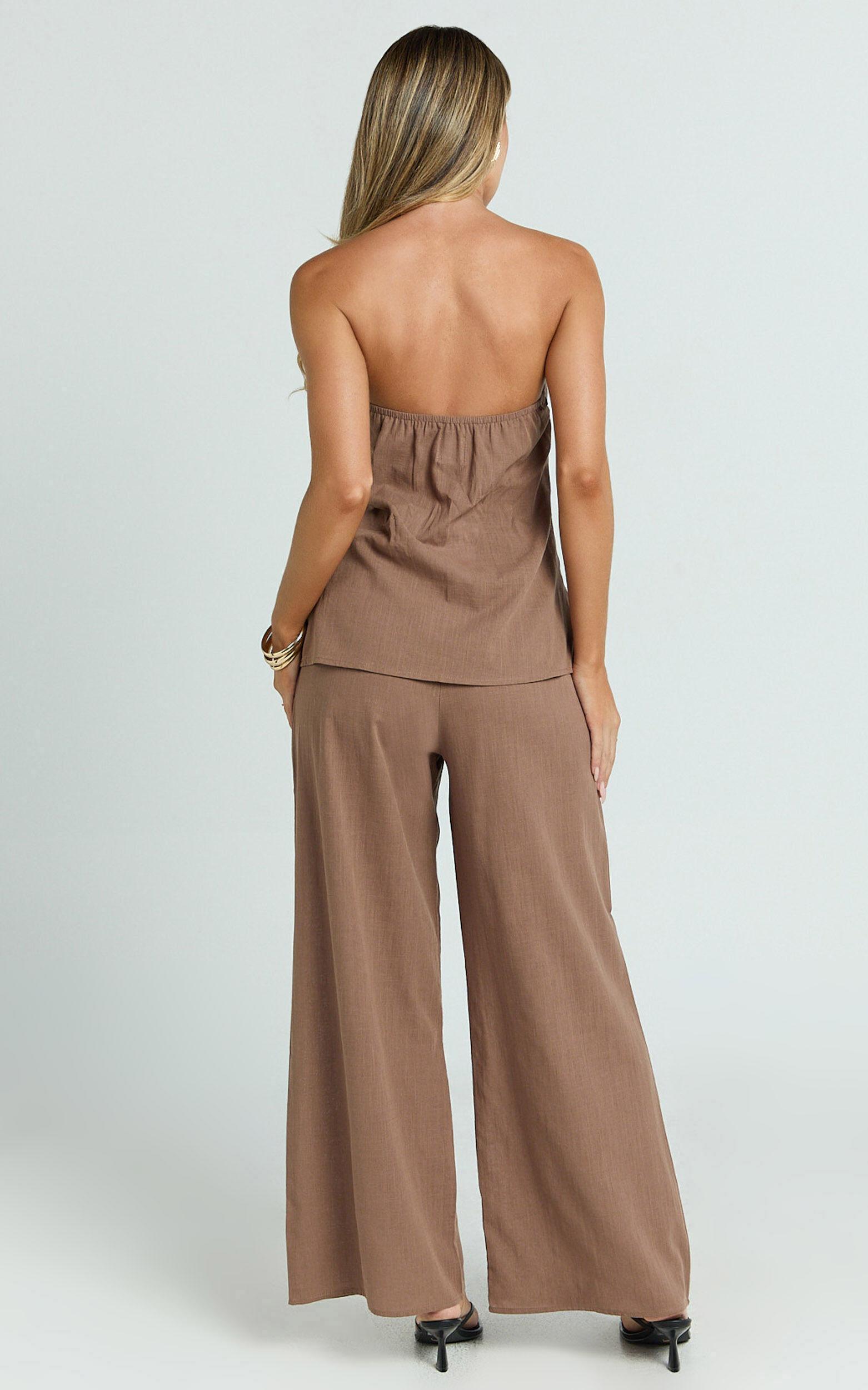 Carli Two Piece Top and Pants Set - Cotton Tube Pant Set in Chocolate Product Image