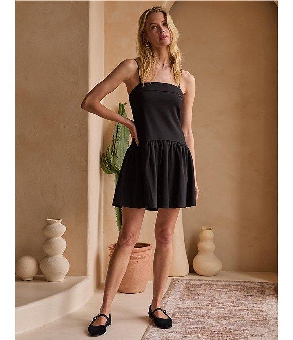 Skies Are Blue Square Neck Sleeveless Tiered Drop Waist Mini Dress Product Image