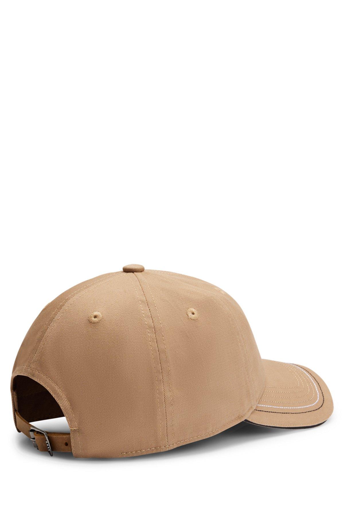 BOSS - Equestrian embroidered-logo cap with leather strap - Beige Product Image