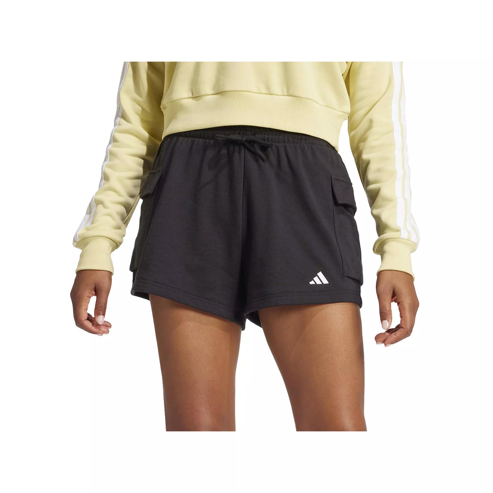 Women's adidas Essentials Small Logo Terry Sportswear Cargo Shorts, Size: XS, Black Product Image