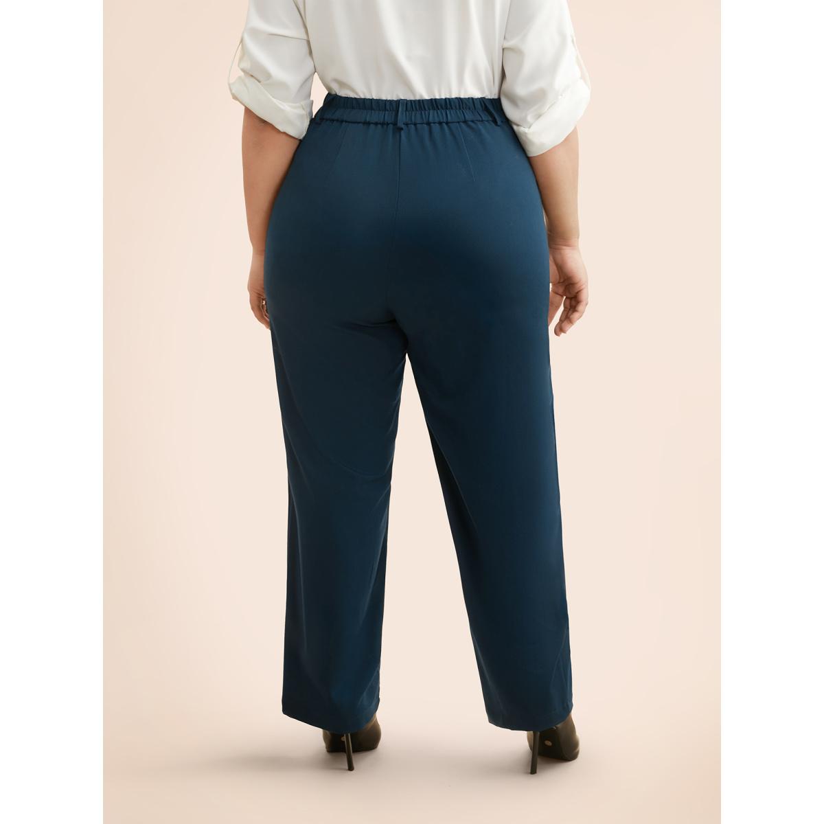 Plus Size Straight Leg Single-flap Pocket Pants Women Indigo Casual Straight Leg Mid Rise Everyday Pants BloomChic 26/4X Product Image