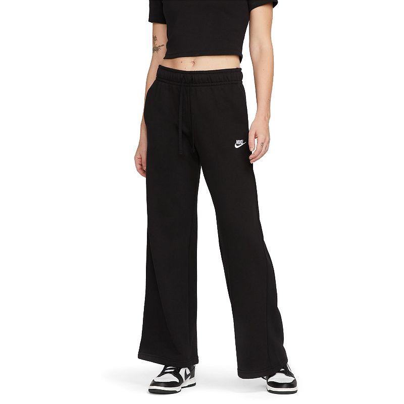 Nike Womens Nike NSW Club Fleece Mid Rise Pant Wide - Womens Black/White Product Image