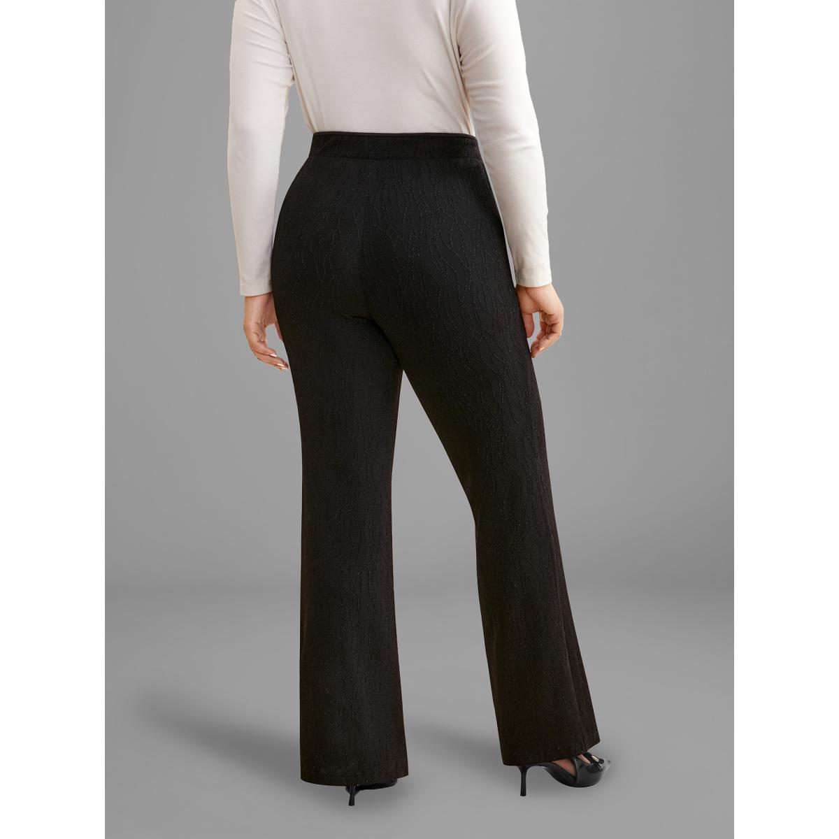 Plus Size Metallic Shimmer Stretchy Flare Pants Women Black Formal Medium stretch Bootcut Mid Rise Party Leggings BloomChic 10/M Product Image
