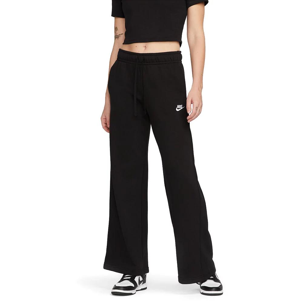 Nike Womens Nike NSW Club Fleece Mid Rise Pant Wide - Womens Black/White Product Image