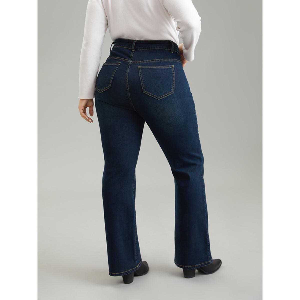 Plus Size High Rise Bootcut Zipper Fly Jeans Women DarkBlue Casual Plain Plain High stretch Pocket Jeans BloomChic 20/2X Product Image