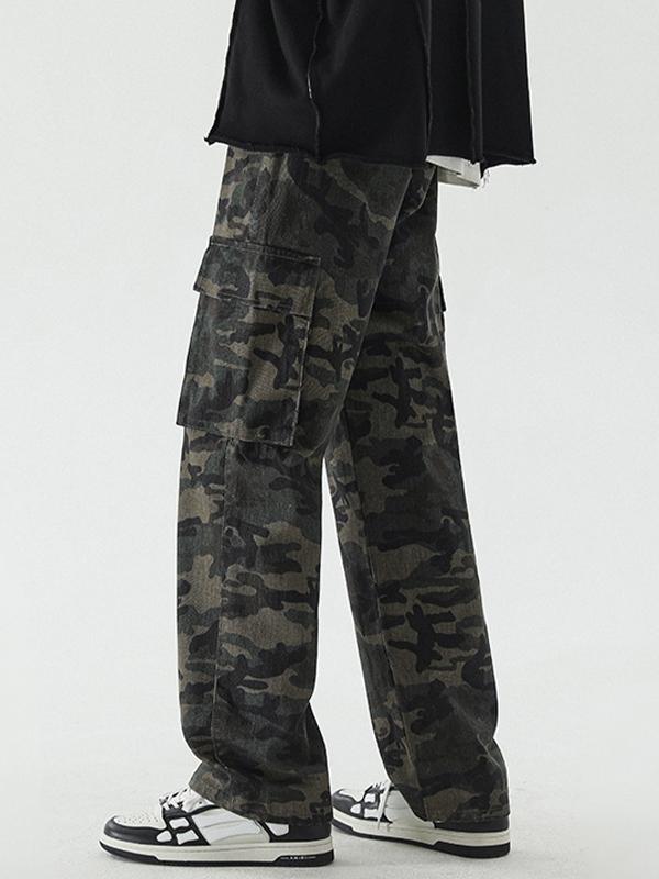 Men's Wash Camo Print Drawstring Cargo Pants Product Image
