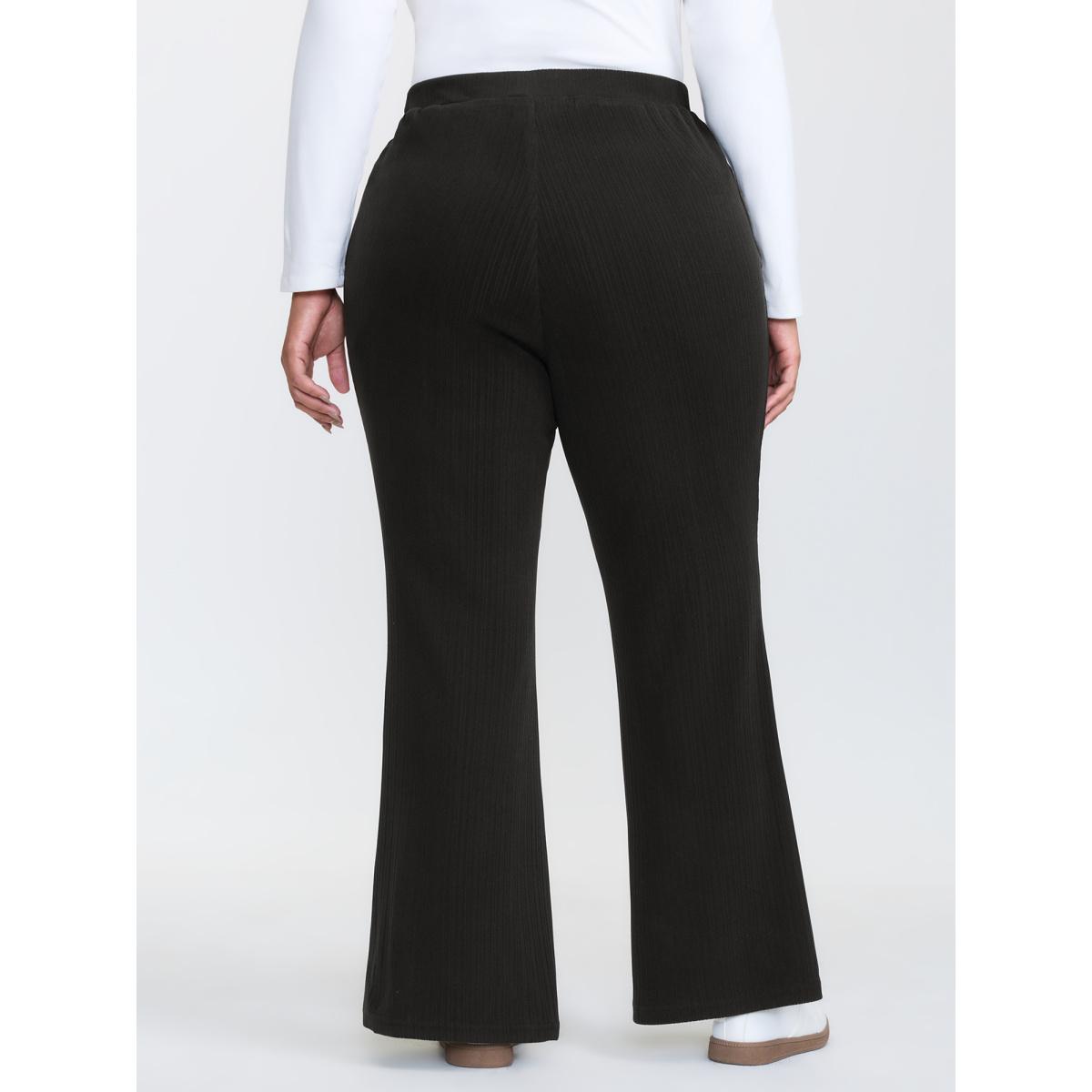 Plus Size Stretchy Pockets Mid Rise Bootcut Pants Women Black Leisure Bootcut Mid Rise Casual Pants BloomChic 14-16/1X Product Image