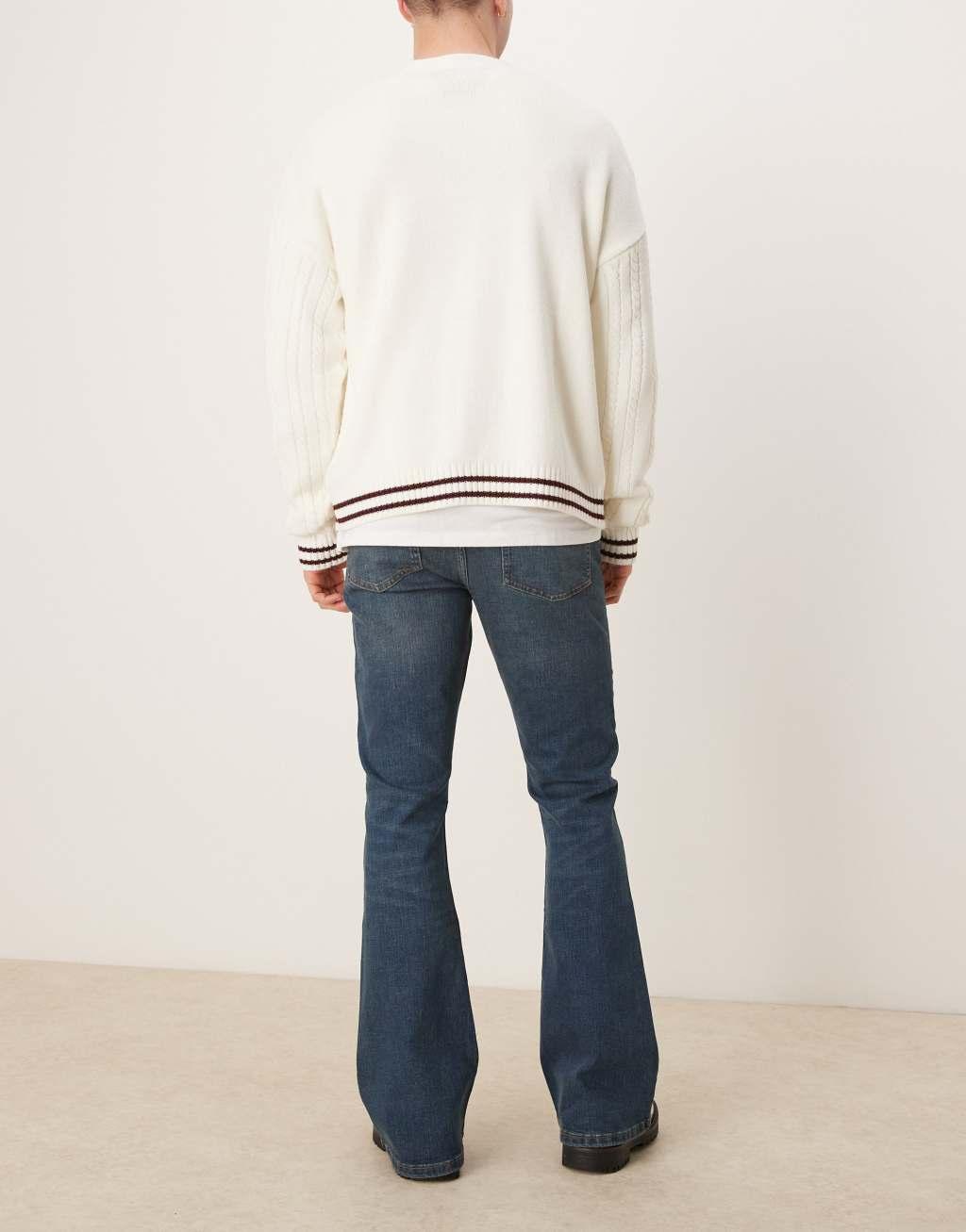 ASOS DESIGN stretch flare jeans in dark wash blue Product Image