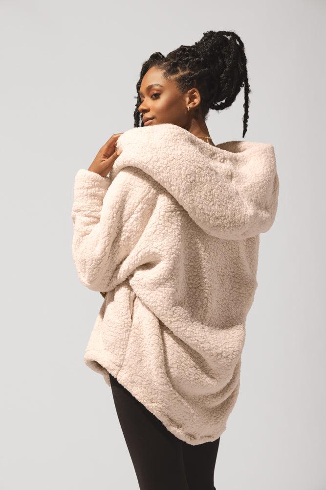 Faux Sherpa Cocoon Coat - Taupe Product Image