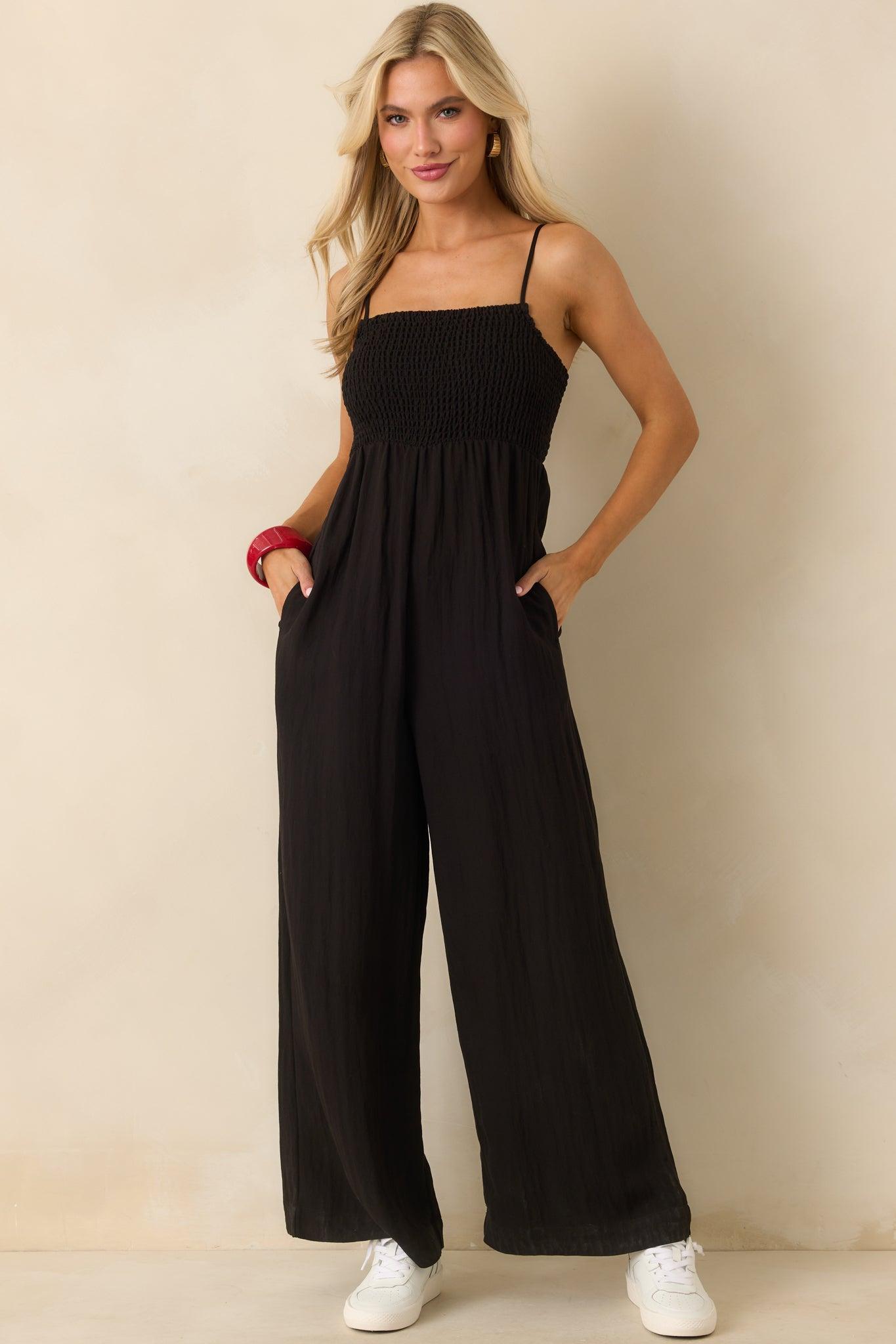 Z Supply Black Rayon Beachside Smocked Jumpsuit Product Image