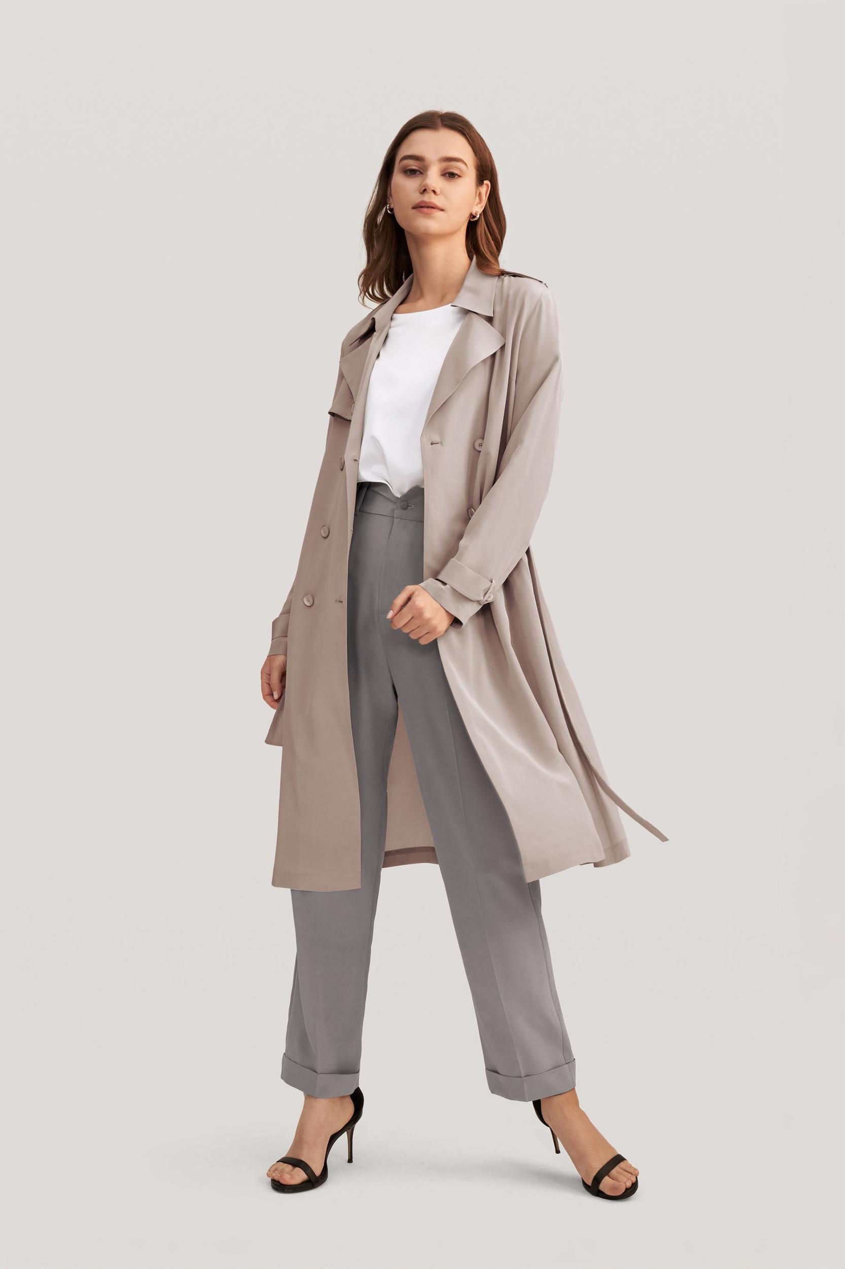 Classic Double-Breasted Silk Trench Coat Product Image