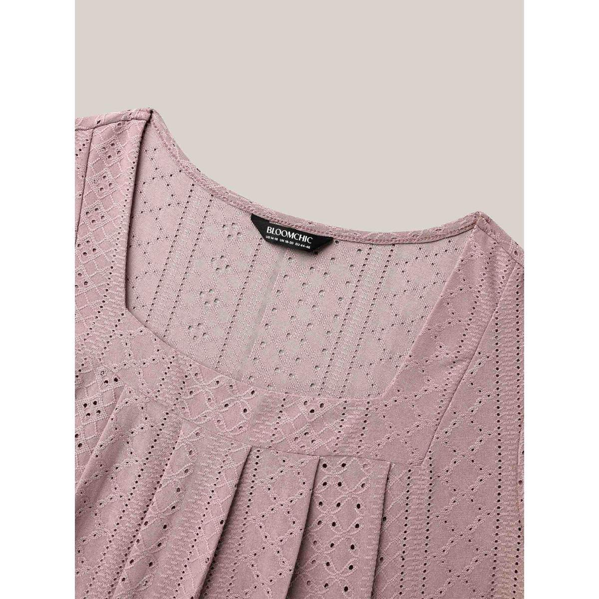 Plus Size Textured Cut-Out Square Neck Shirt DustyPink Women Leisure Texture Square Neck Casual T-shirts BloomChic 26/4X Product Image