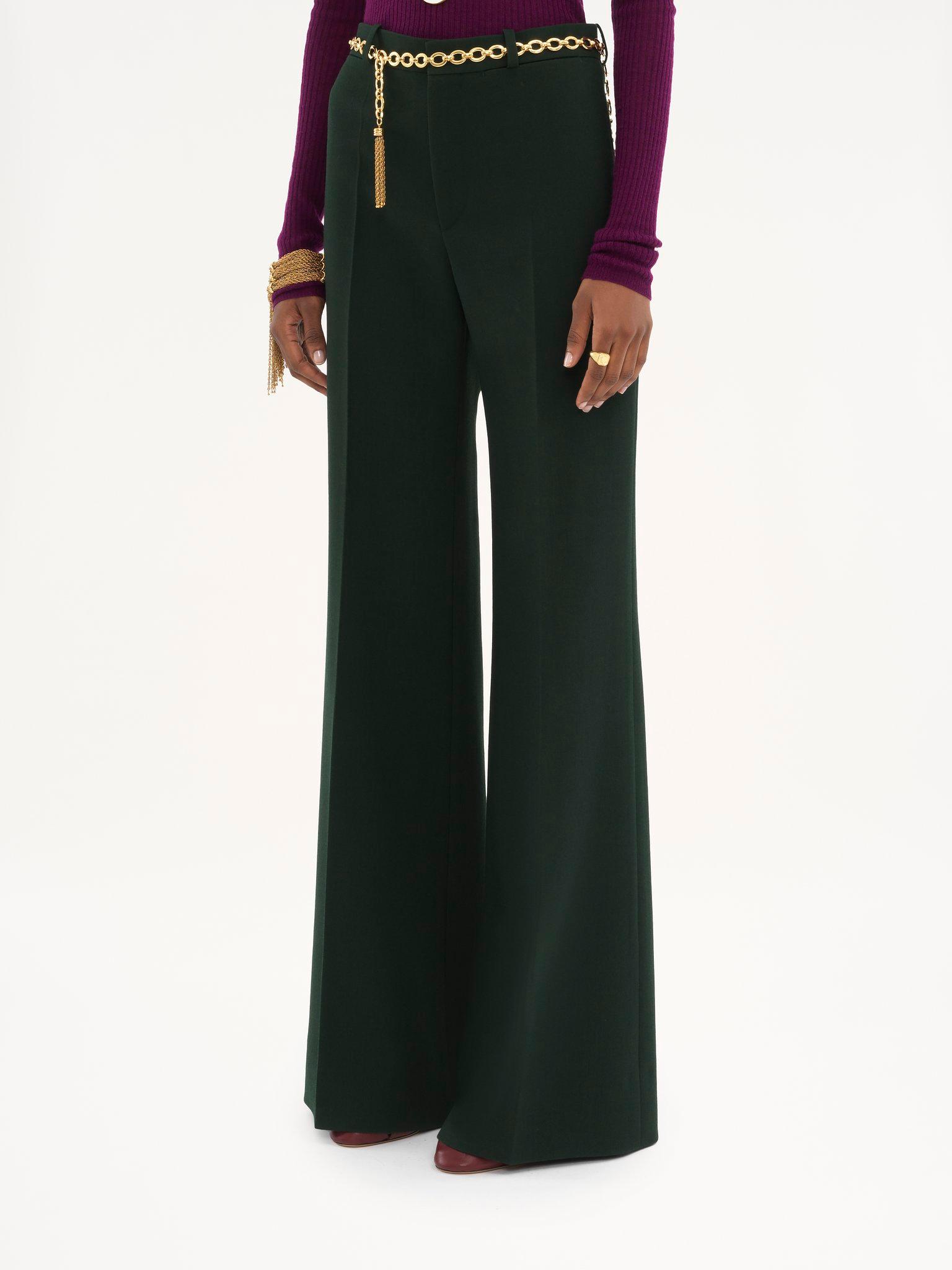 Flared tailored pants in wool crêpe Product Image