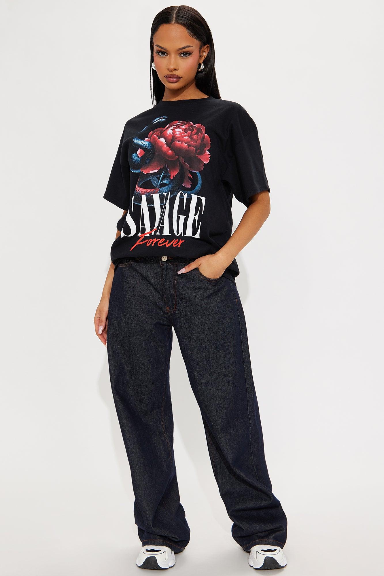 Savage Rose Oversized Tee - Black Product Image