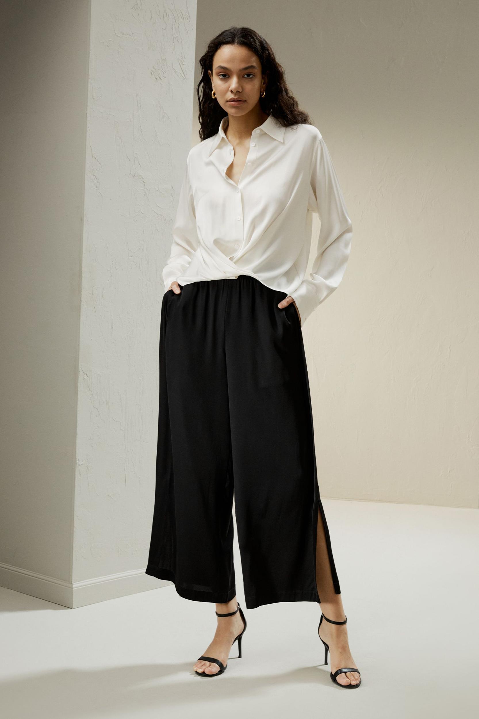 Hem Pleated Silk Blouse Product Image