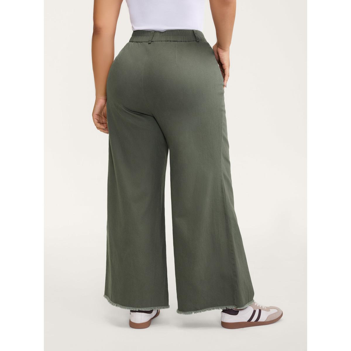 Plus Size Vintage Wash Flared Hem Bootcut Pants Women ArmyGreen Leisure Bodycon Mid Rise Casual Pants BloomChic 22-24/3X Product Image