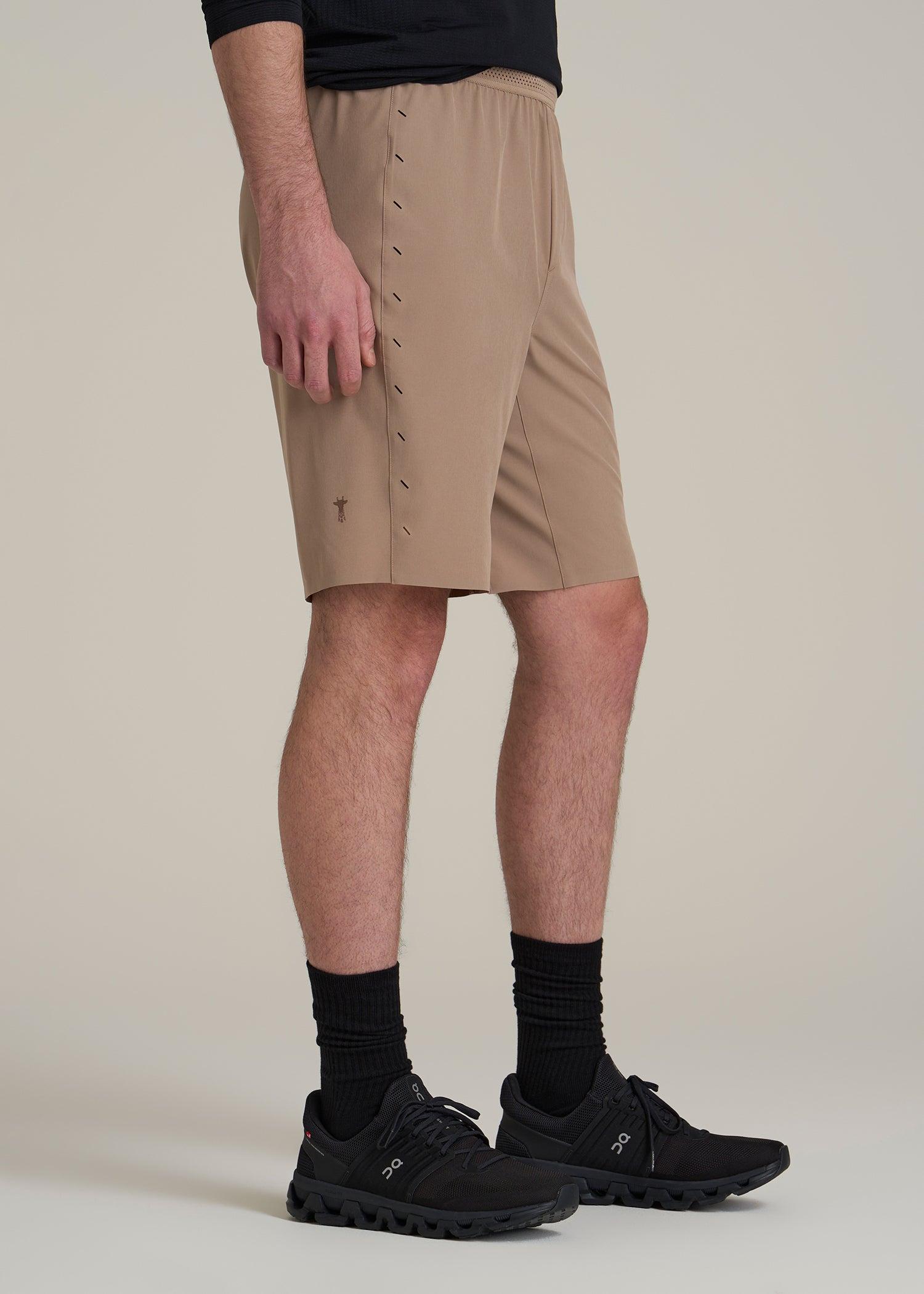 Featherweight Perforated Training Shorts for Tall Men in Dark Sand Male Product Image