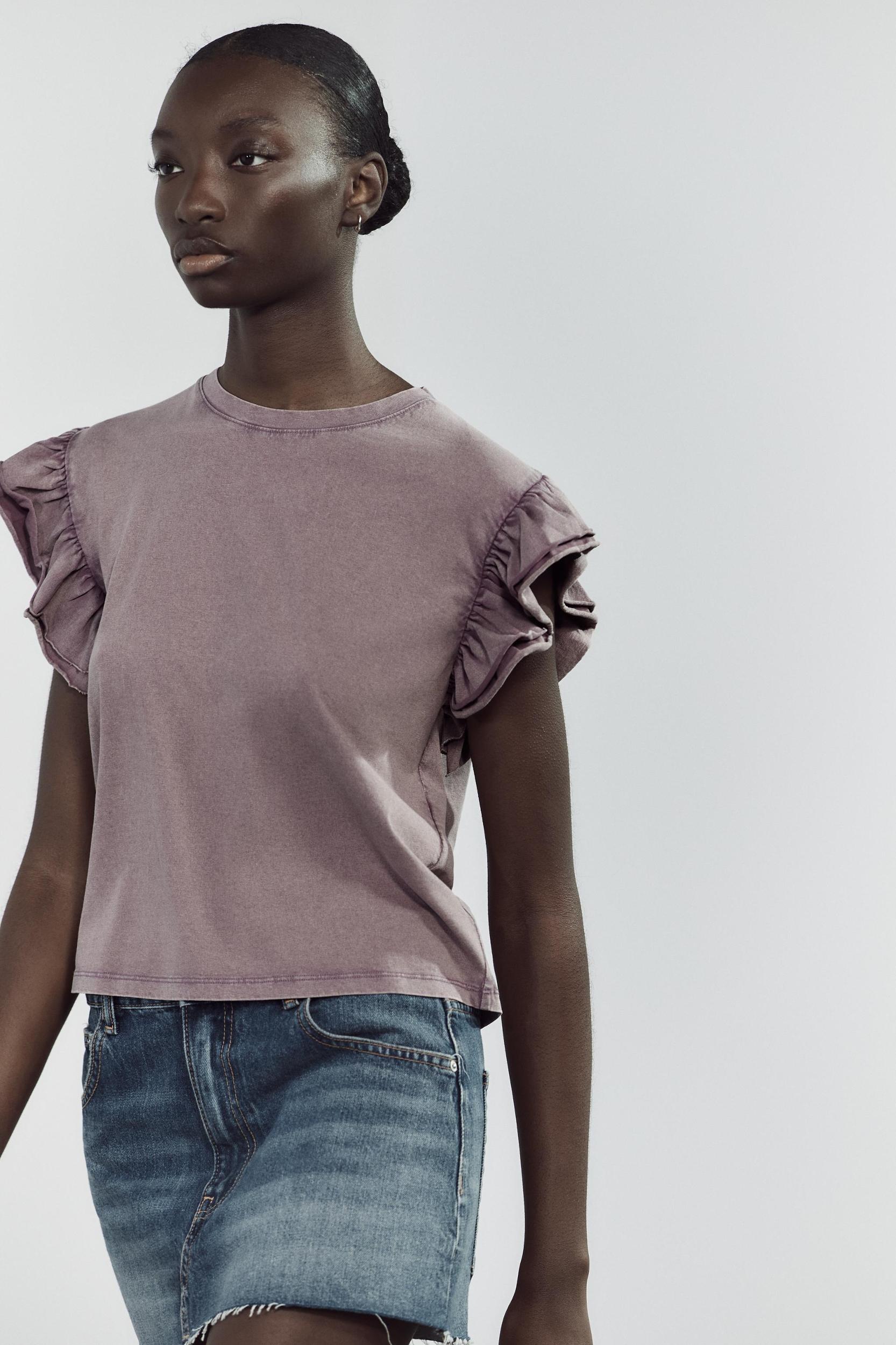 WASHED EFFECT RUFFLE T-SHIRT Product Image
