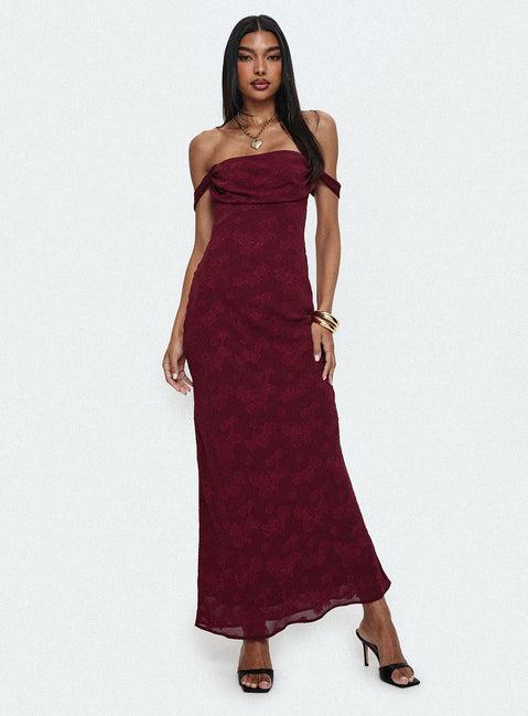 Azura Off The Shoulder Maxi Dress Burgundy Product Image