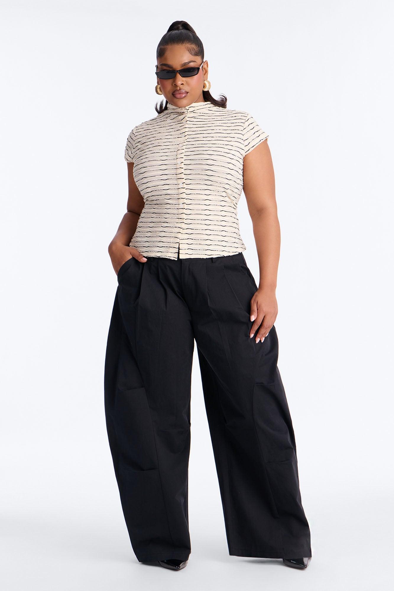 Monica Textured Mock Neck Button Up Short Sleeve Top - Ivory/combo Female Product Image