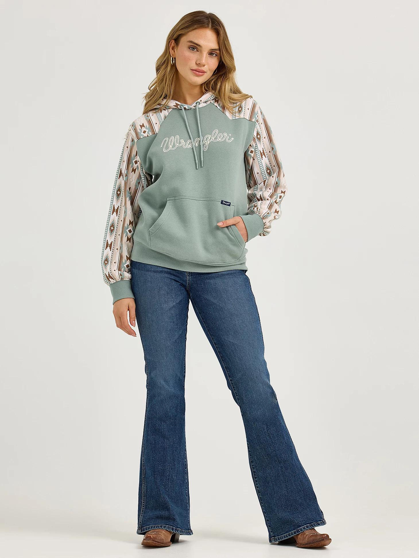 Women's Wrangler Logo Southwestern Yoke Pullover Hoodie | Women's TOPS | Wrangler® Product Image