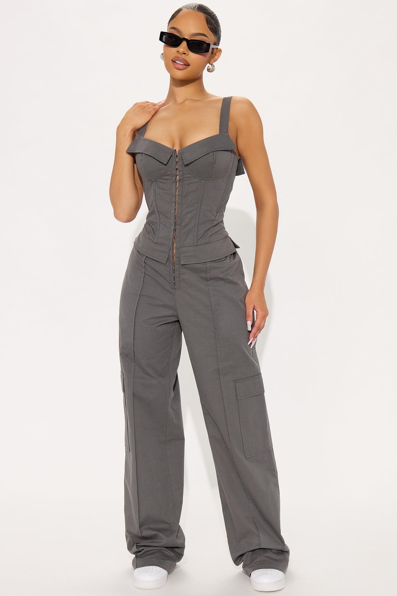 Crossing Your Path Jumpsuit - Charcoal Female Product Image
