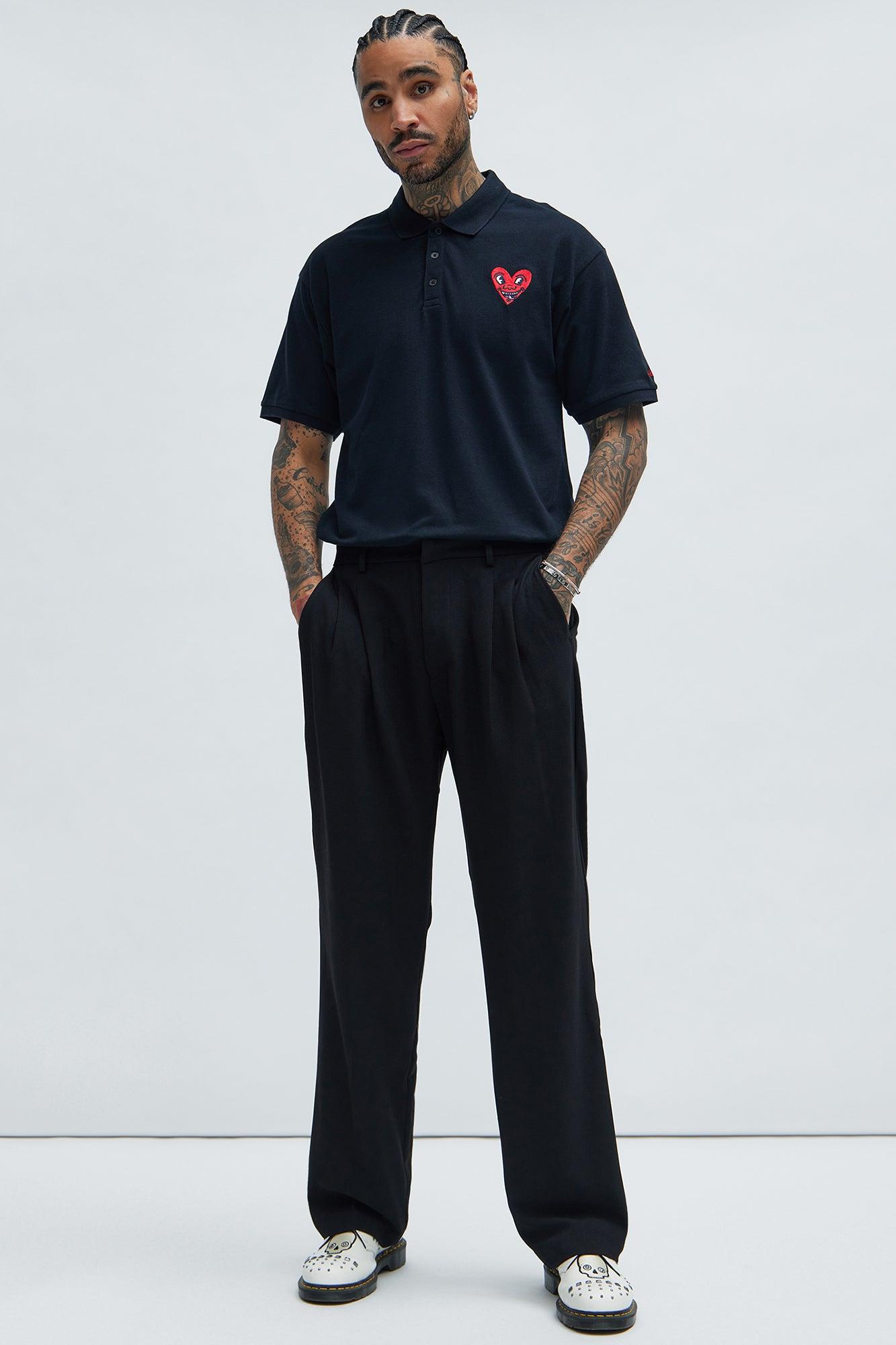 Keith Haring Heart Logo Short Sleeve Polo - Black Product Image