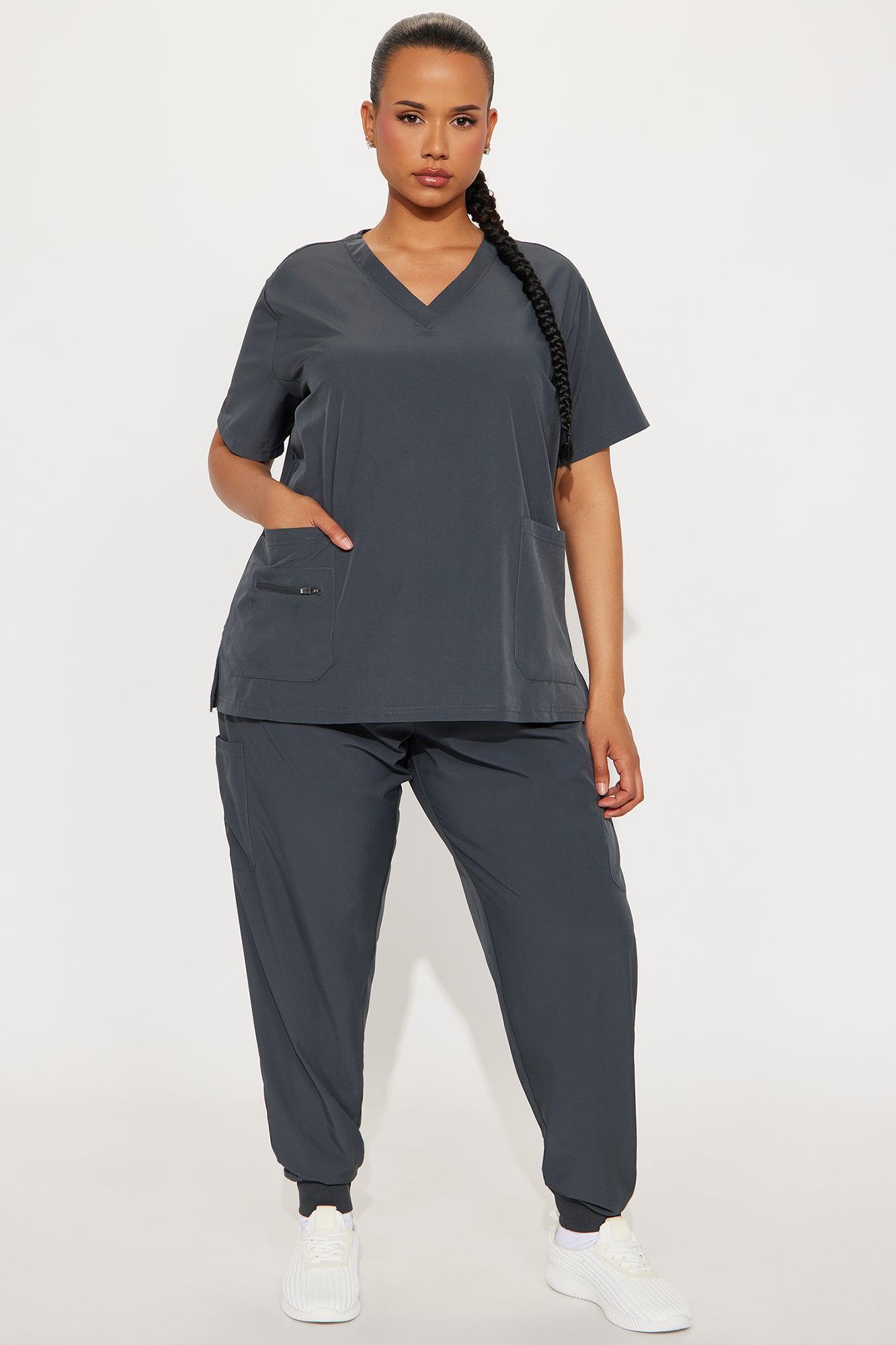 Essential 4 Way Stretch Scrub Uniform Jogger Set - Charcoal Female Product Image