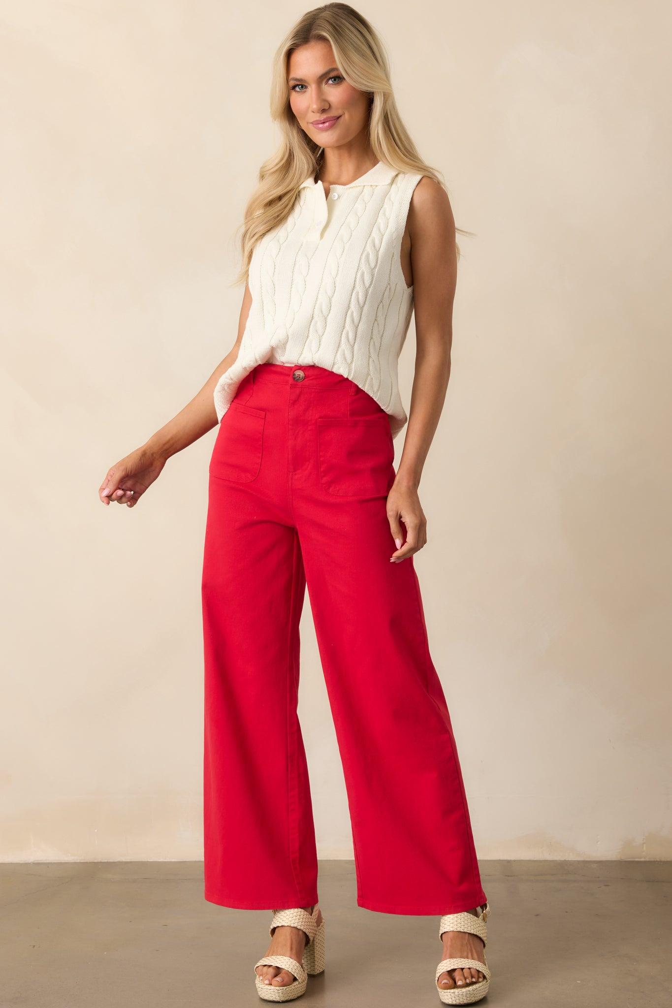 In No Particular Order Ivory Cotton Cable Knit Sweater Vest Product Image