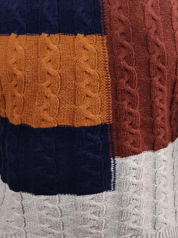 Men's Irregular Color Block Splice V Neck Sweater Product Image