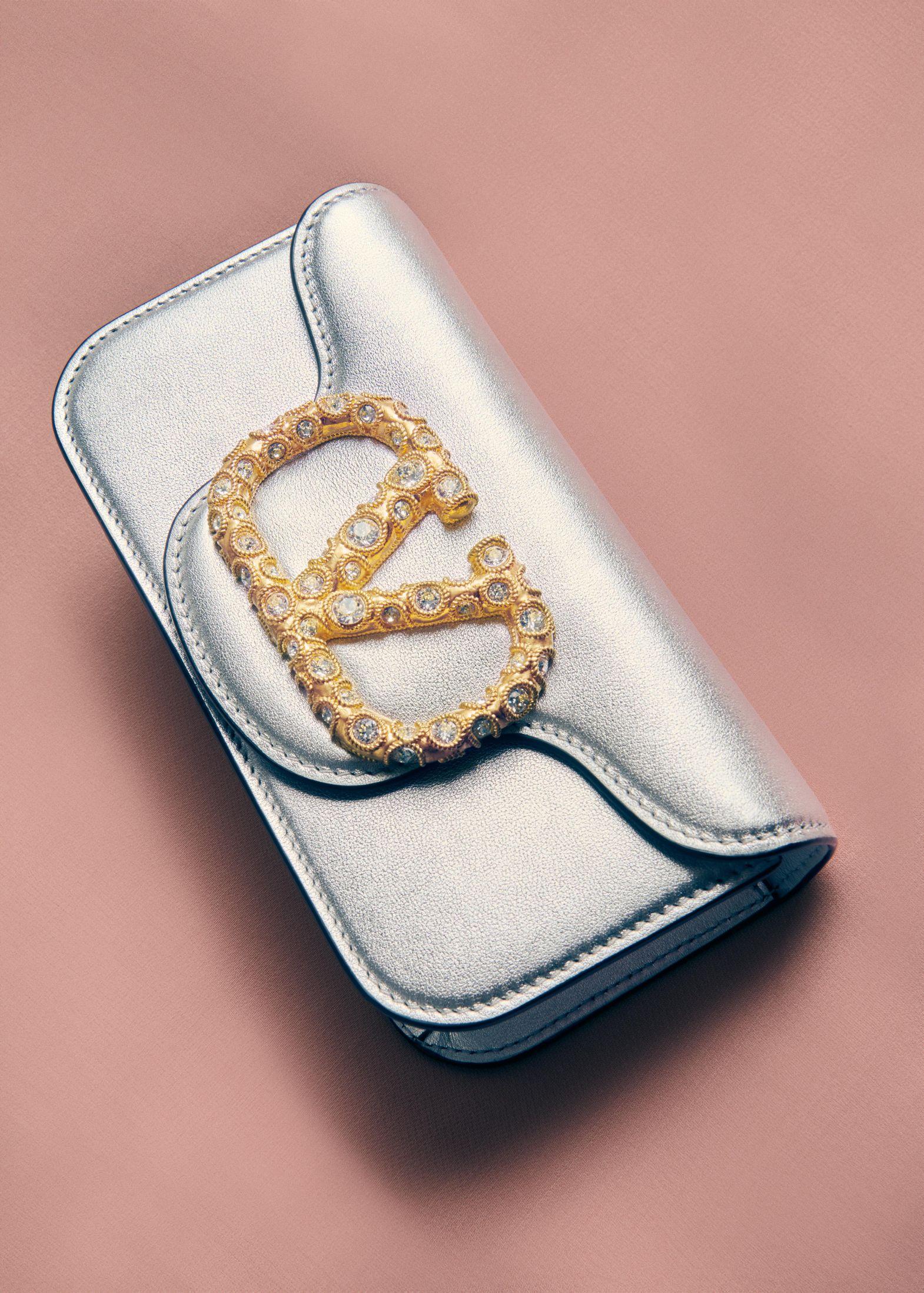 Valentino Garavani Locò Small Shoulder Bag In Laminated Calfskin With Jewel Logo Product Image