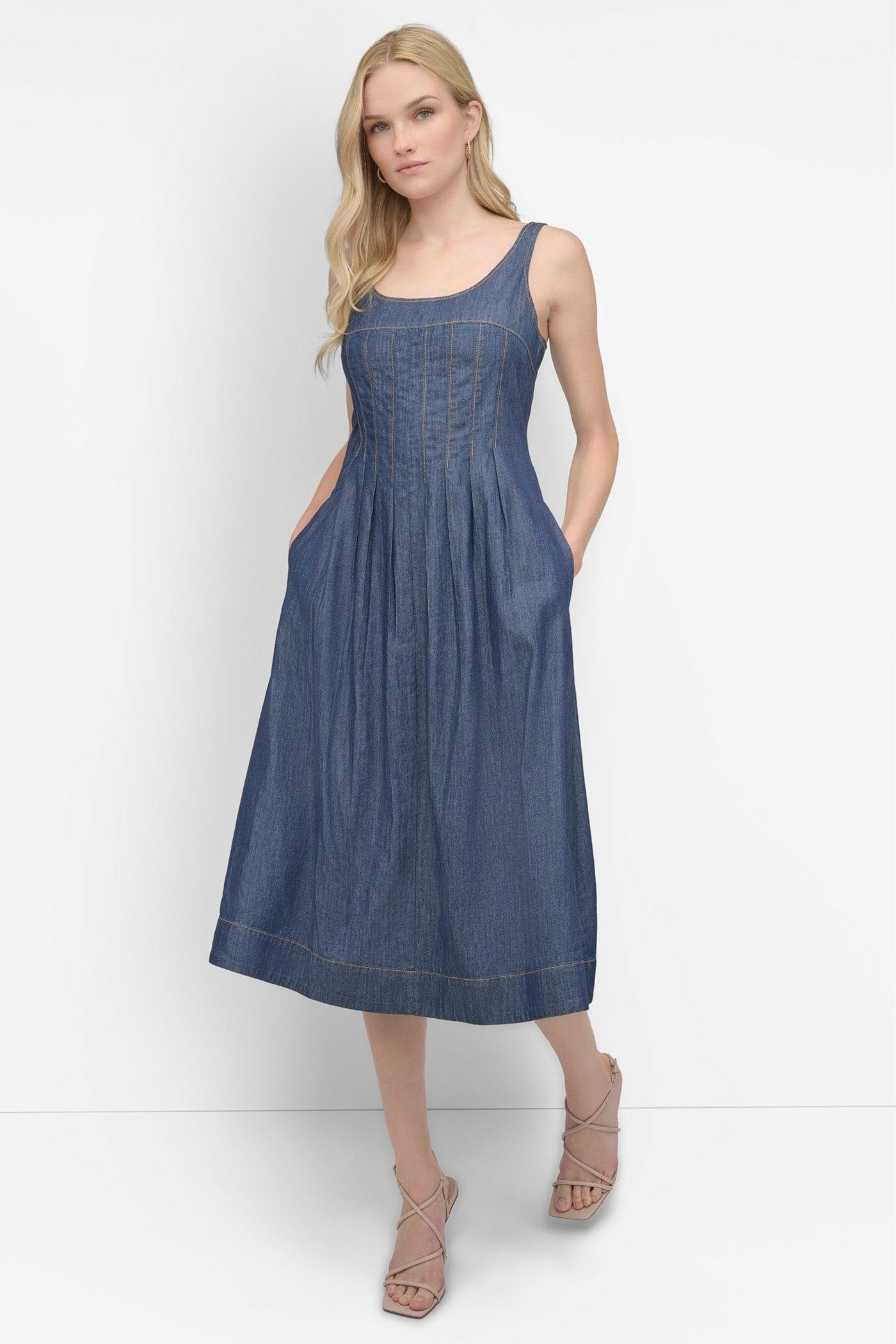 CORSET SITTED DENIM DRESS Product Image