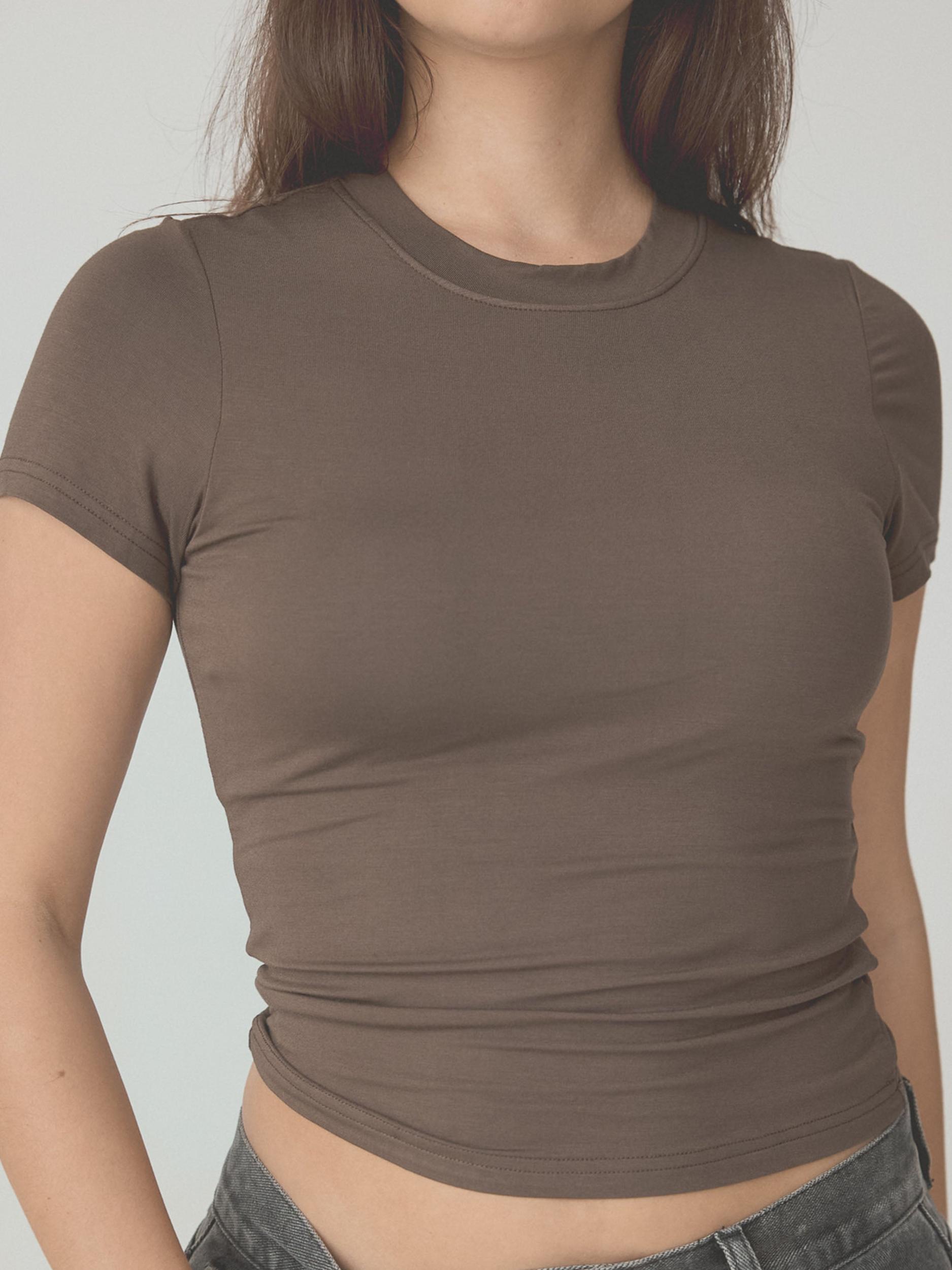 Solid Crew Neck Braless T-Shirt Product Image