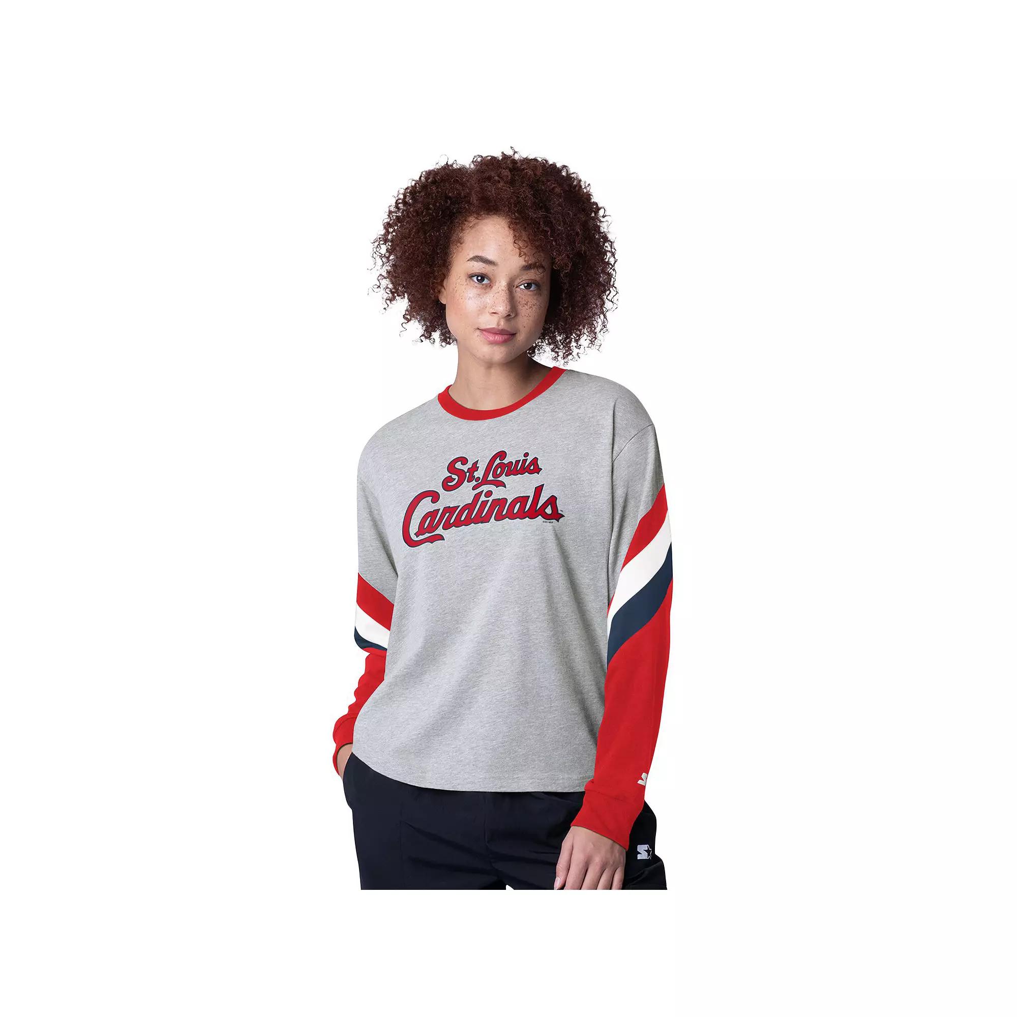 Women's Starter Heather Gray St. Louis Cardinals Triple A Fashion Color Block Long Sleeve Top,  Product Image