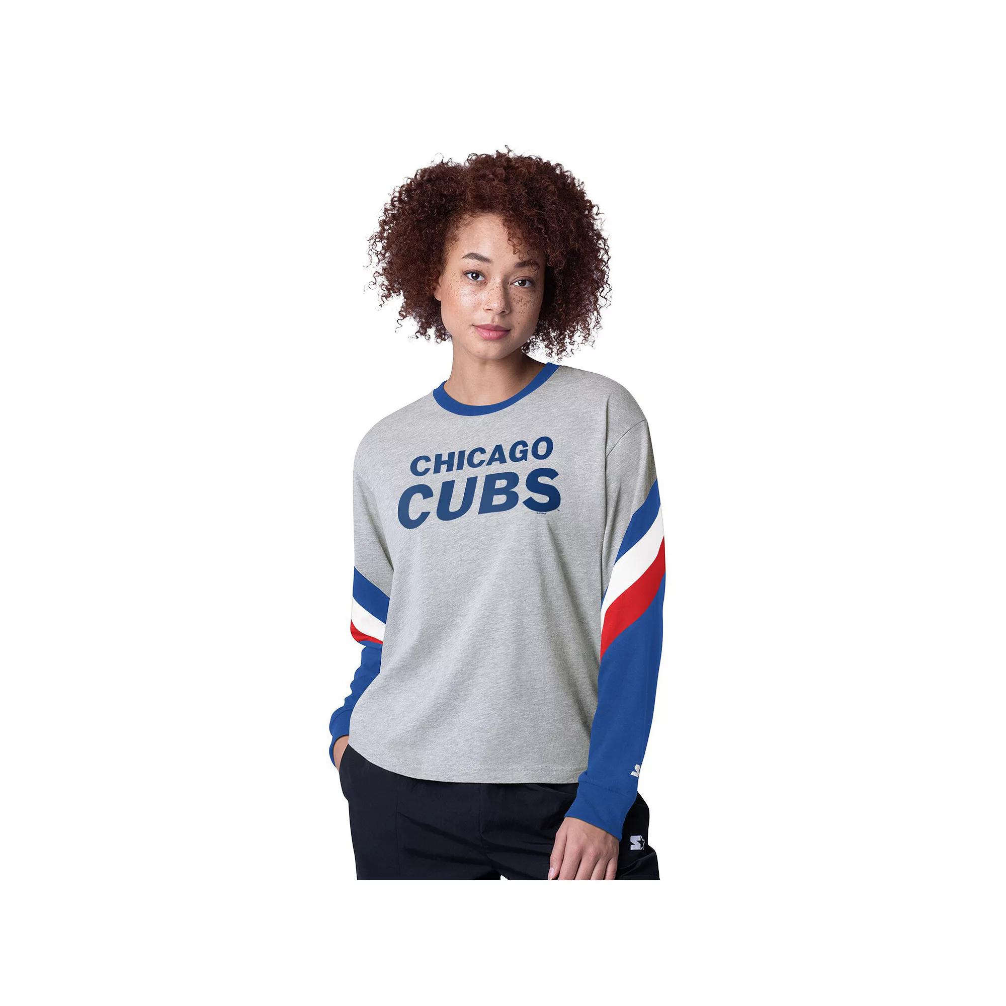 Women's Starter Heather Gray Chicago Cubs Triple A Fashion Color Block Long Sleeve Top, Size: XL, Grey Product Image