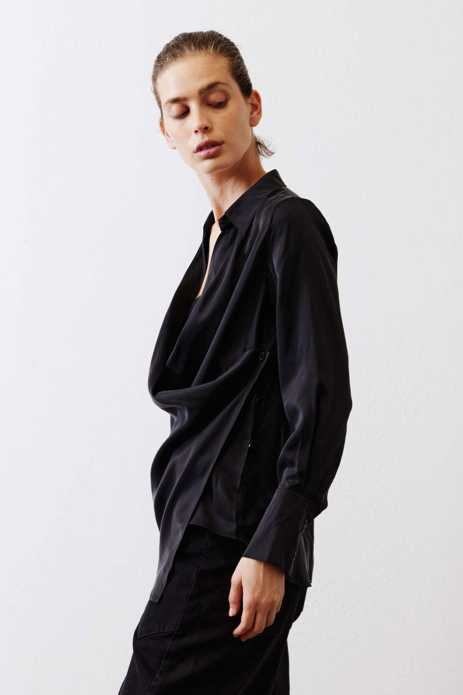 Collared Wrap Washable Silk Blouse Product Image