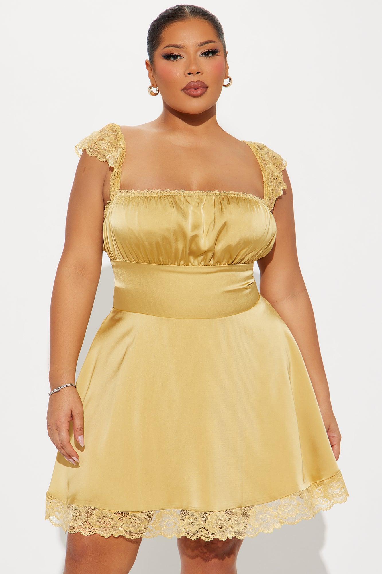 Clara Satin Mini Dress - Mustard Product Image