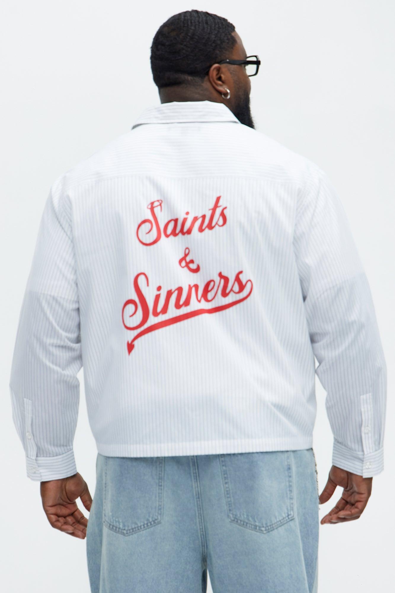Cropped Saints And Sinners Long Sleeve Button Up - White Product Image