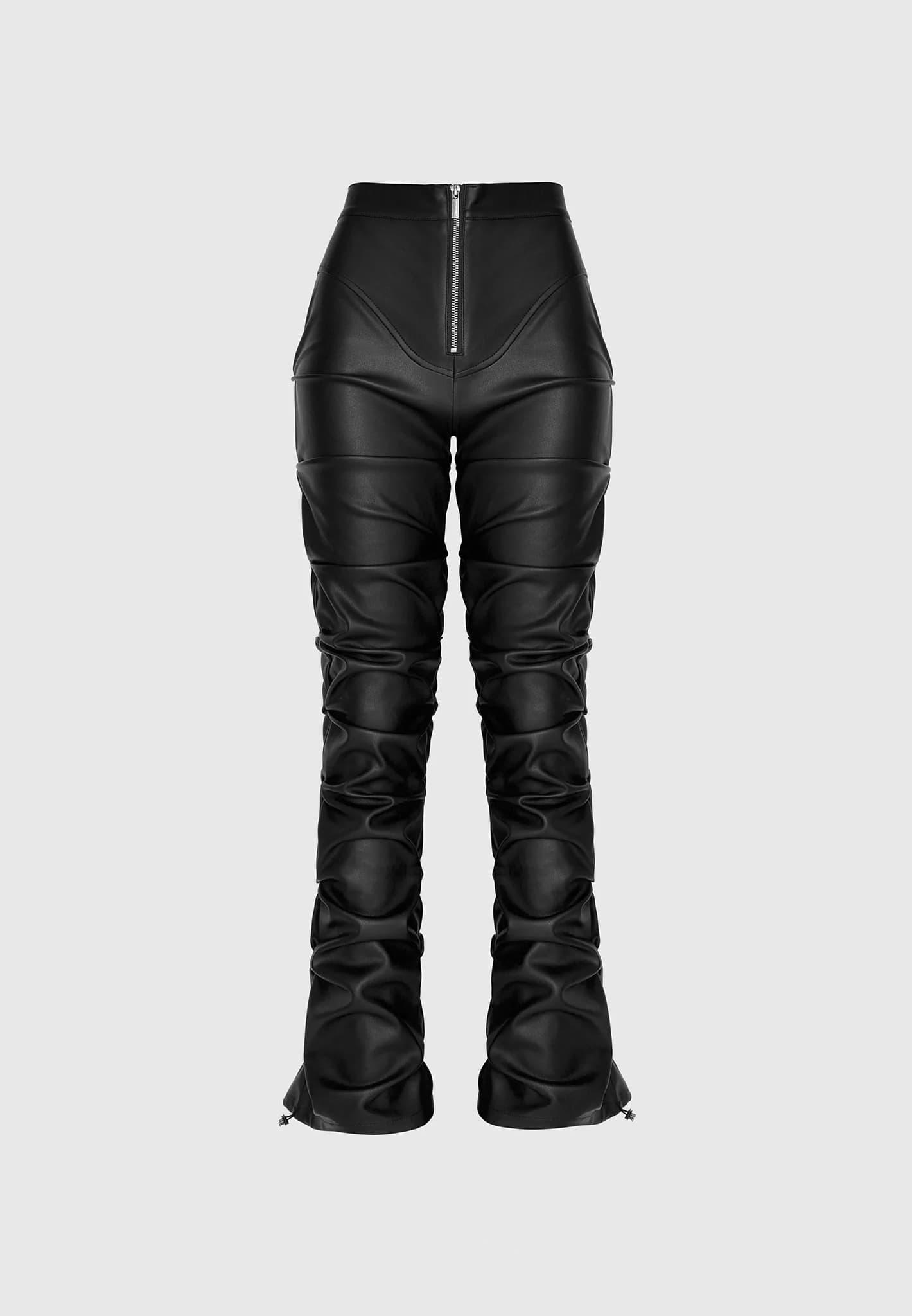 Tacked Leather Flared Trousers - Black Female Product Image