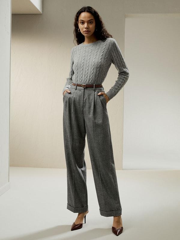 LILYSILK Woolen Pullover - for Women - Camel Cashmere-Wool Blend - Comfortable Ribbed Edges Sweater L Product Image