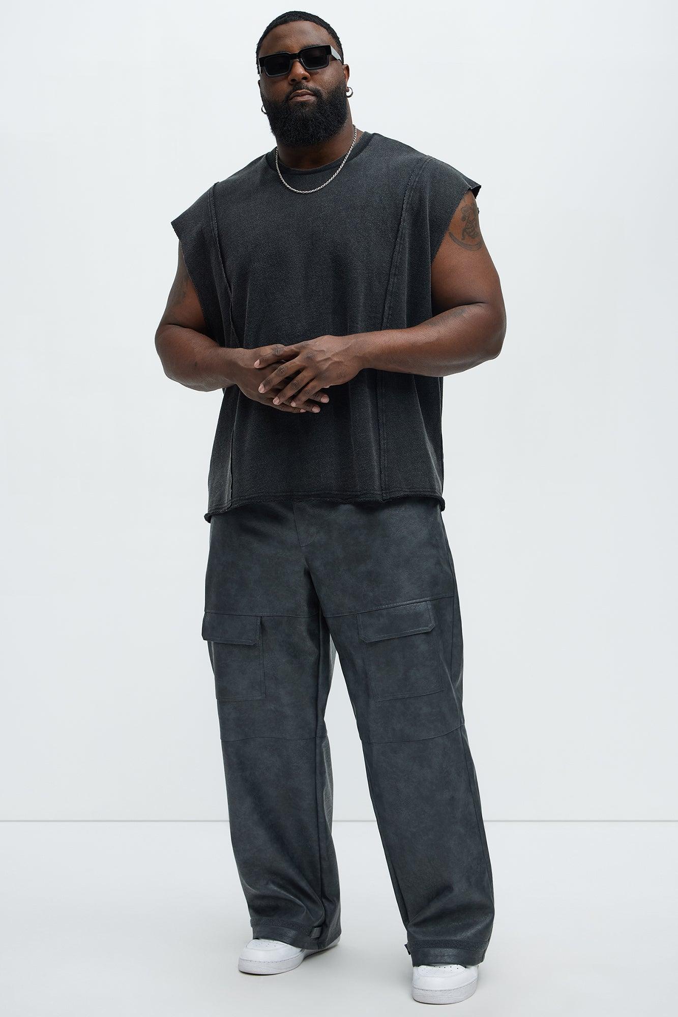 Baggy Pleather Cargo Pants - Black Product Image