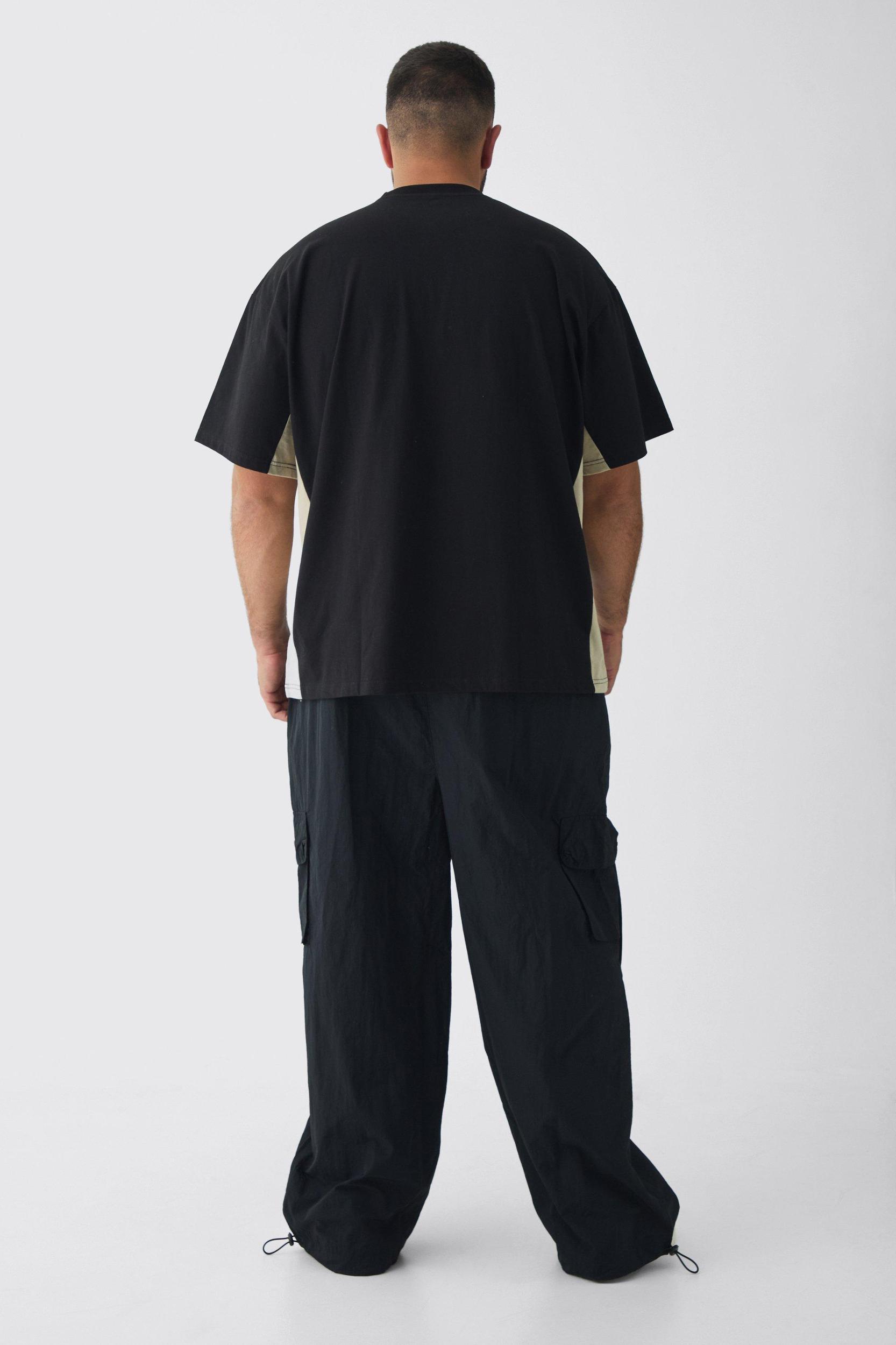 Plus Crinkle Nylon Cargo Parachute Pants In Black | boohooMAN USA Product Image