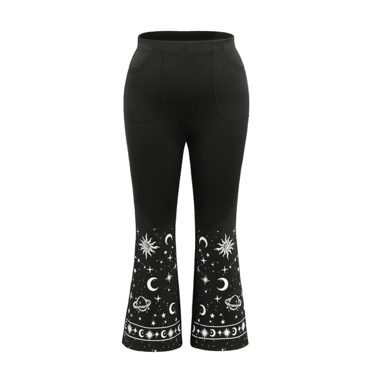Plus Size Moon & Star High Rise Elastic Waist Flare Leg Pants Women Black Elegant Flare Leg High Rise Festival-Christmas Pants BloomChic 26/4X Product Image