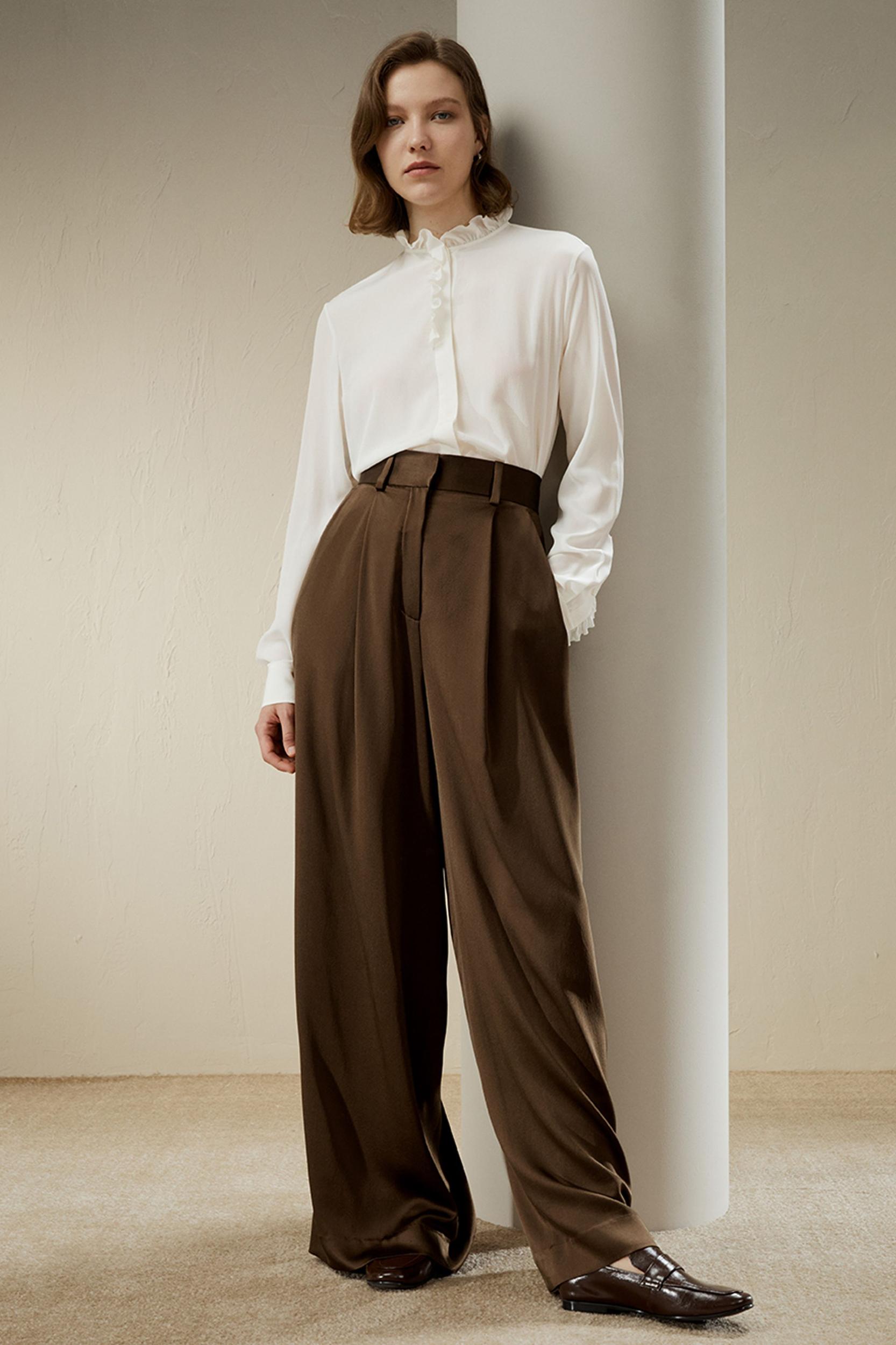 High-Waisted Wide Leg Dense Silk Pants Product Image