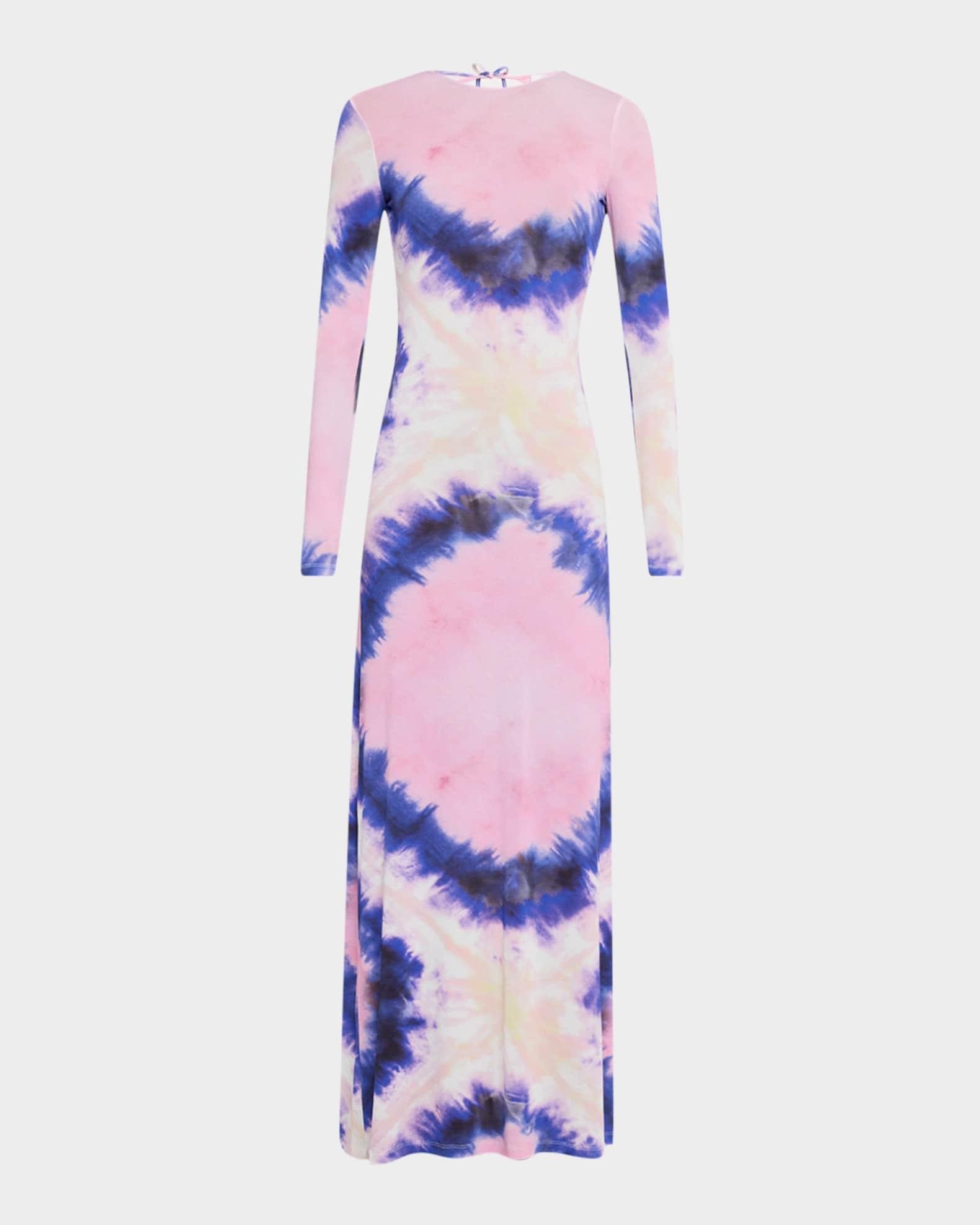 Tie-Dye Jersey Backless Long-Sleeve Maxi Dress Product Image