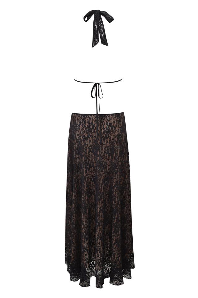 IRISIA LACE HALTER MAXI DRESS - BLACK Product Image