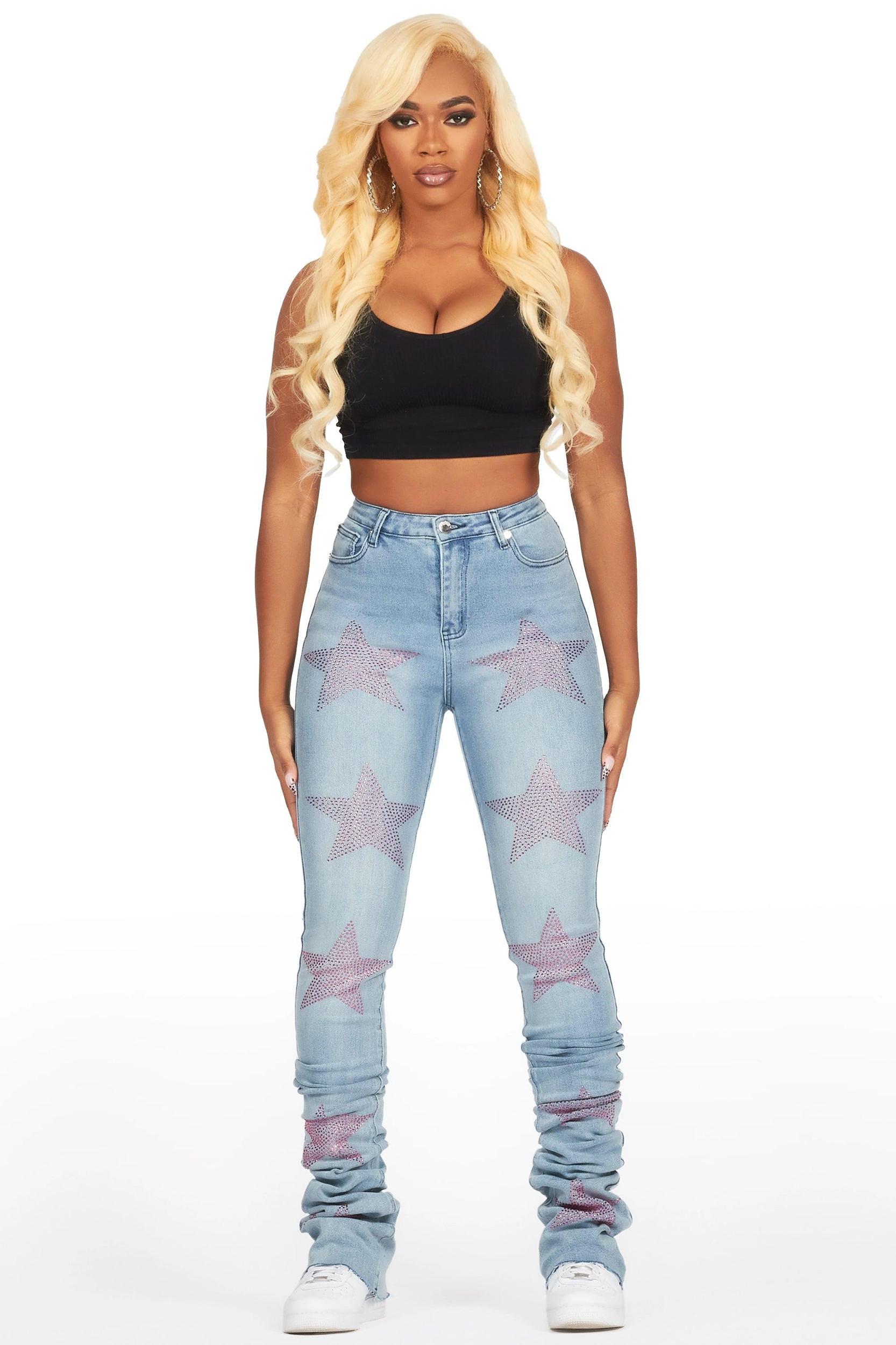 Stargirl Med. Wash Rhinestone Super Stacked Jean Female Product Image