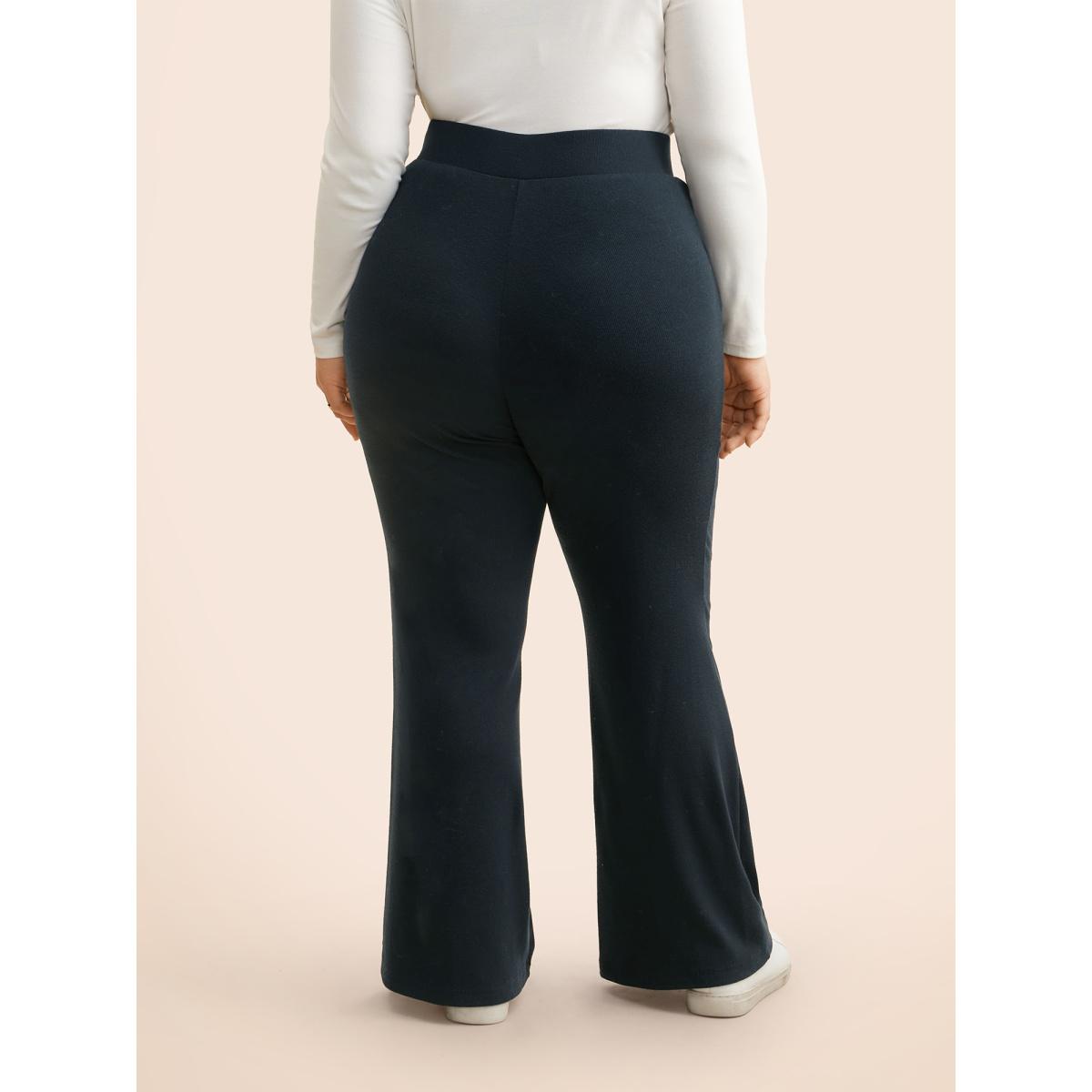 Plus Size Supersoft Essentials Elastic Waist Flared Leggings Women Indigo Casual Medium stretch Bootcut Mid Rise Everyday Leggings BloomChic 10/M Product Image