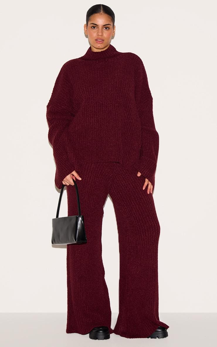 Plus Burgundy Rib Boucle Knit Oversized Sweater Product Image