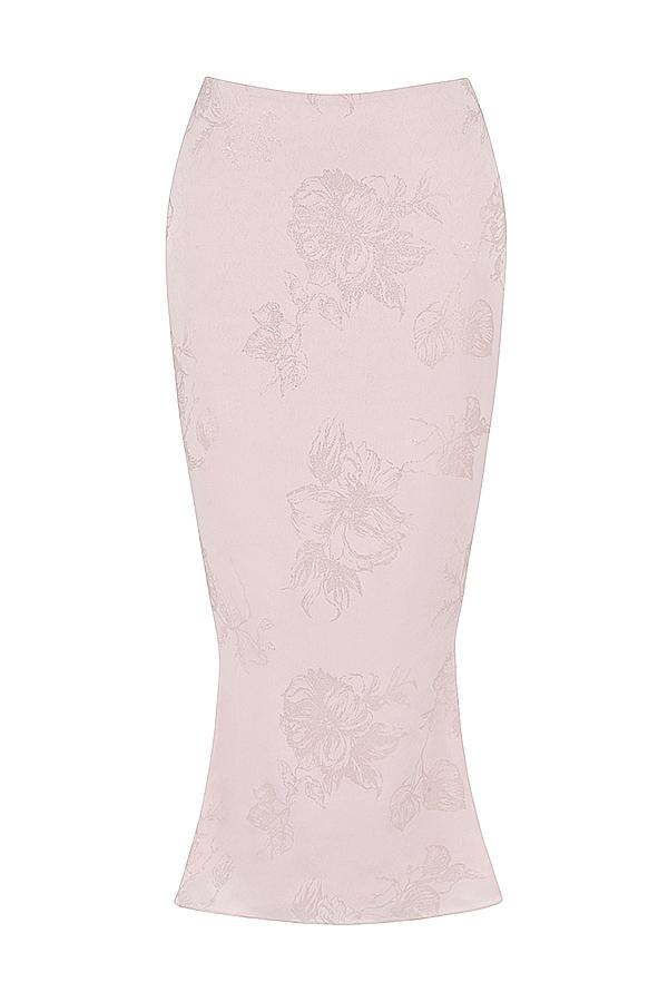 Luisette  pink metallic floral satin midi skirt Product Image